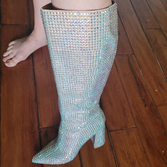 Betsey Johnson Shoes - Never worn Betsy Johnson Farrah Knee High Rhinestone Boots